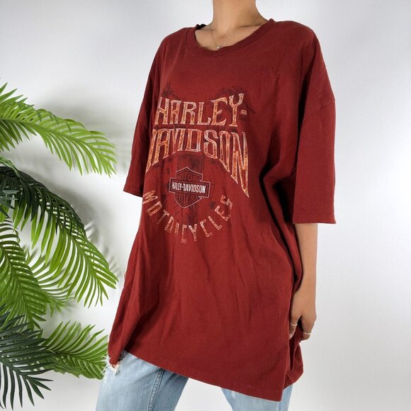 Vintage Y2K Red Harley Davidson Indie Grunge Short Sleeve Baggy T-Shirt / 2XL - Picture 4 of 7